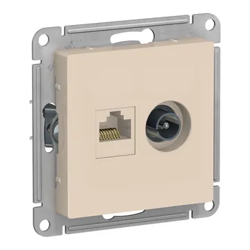 Розетка ATLASDESIGN двойная компьютерная+ТВ RJ45+TV (бежевая)
